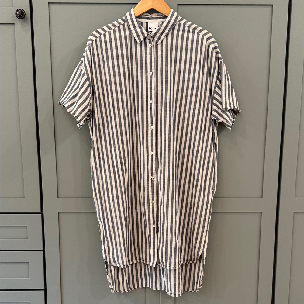Chambray and White Striped Oversized Shirt Dress